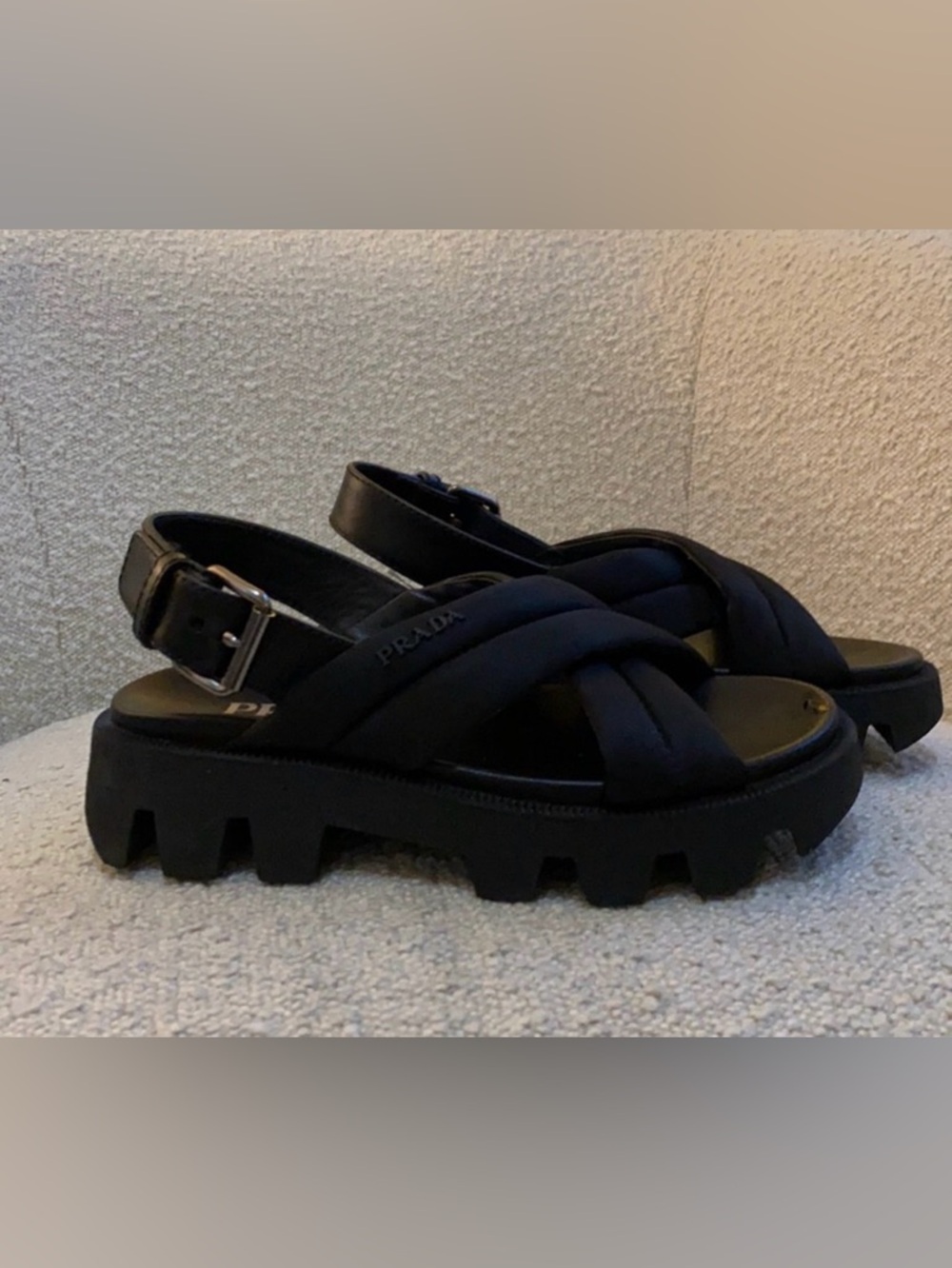 Prada Black Crisscross Slingback Sandals - Picture 2 of 6